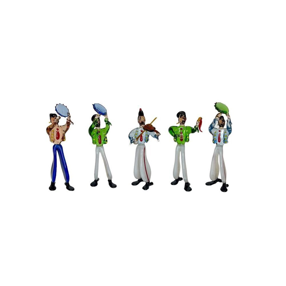 Handcrafted Murano Art Glass Eastern European Folk Music Band Set 5 Musicians